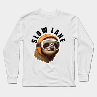 Sloth Wearing Ski Goggles - Slow Lane (Black Lettering) Long Sleeve T-Shirt